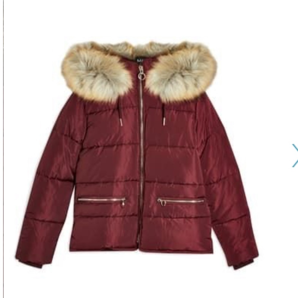 New TopShop puffer jacket in burgundy - Picture 4 of 4